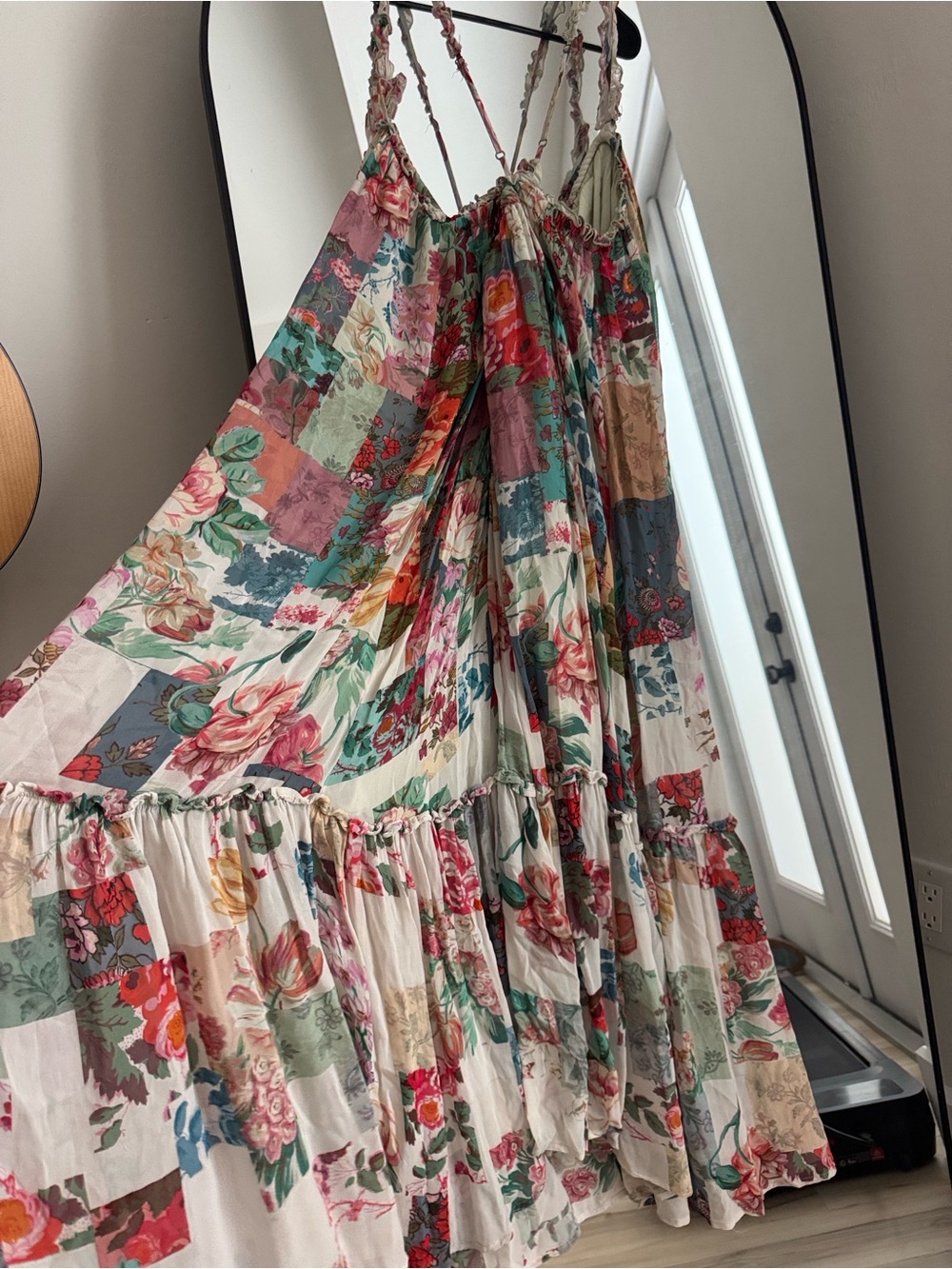 Anthropologie Chiffon Shift Midi Dress Patchwork Floral Pink - Picture 5 of 6